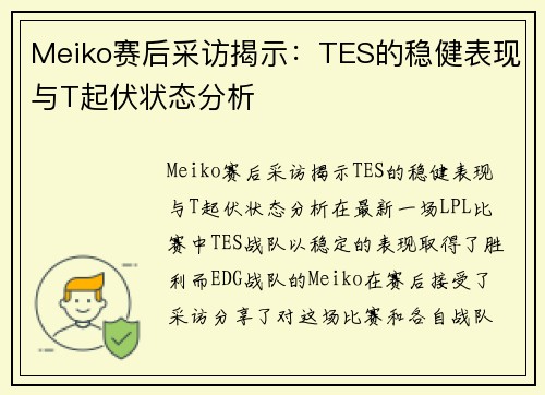 Meiko赛后采访揭示：TES的稳健表现与T起伏状态分析