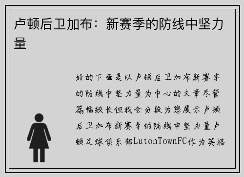 卢顿后卫加布：新赛季的防线中坚力量