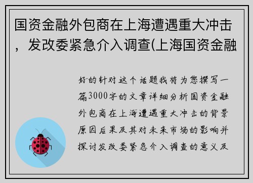 国资金融外包商在上海遭遇重大冲击，发改委紧急介入调查(上海国资金融控股集团)