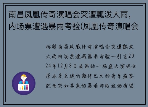 南昌凤凰传奇演唱会突遭瓢泼大雨，内场票遭遇暴雨考验(凤凰传奇演唱会现场版)
