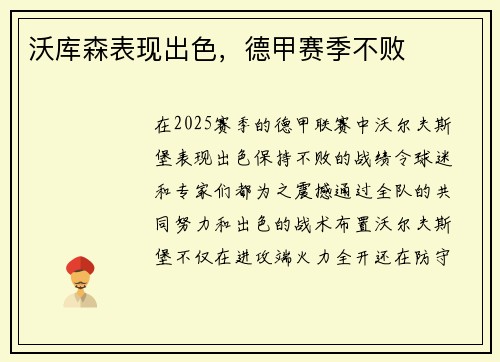 沃库森表现出色，德甲赛季不败