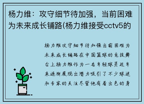 杨力维：攻守细节待加强，当前困难为未来成长铺路(杨力维接受cctv5的采访)