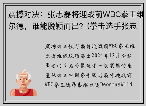 震撼对决：张志磊将迎战前WBC拳王维尔德，谁能脱颖而出？(拳击选手张志磊)