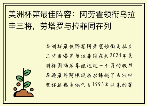 美洲杯第最佳阵容：阿劳霍领衔乌拉圭三将，劳塔罗与拉菲同在列
